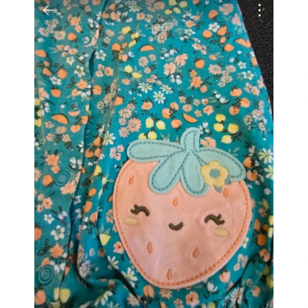 Carters Baby Girl Teal Floral Strawberry Snap Front Romper 6 Months‎ Sleeveless